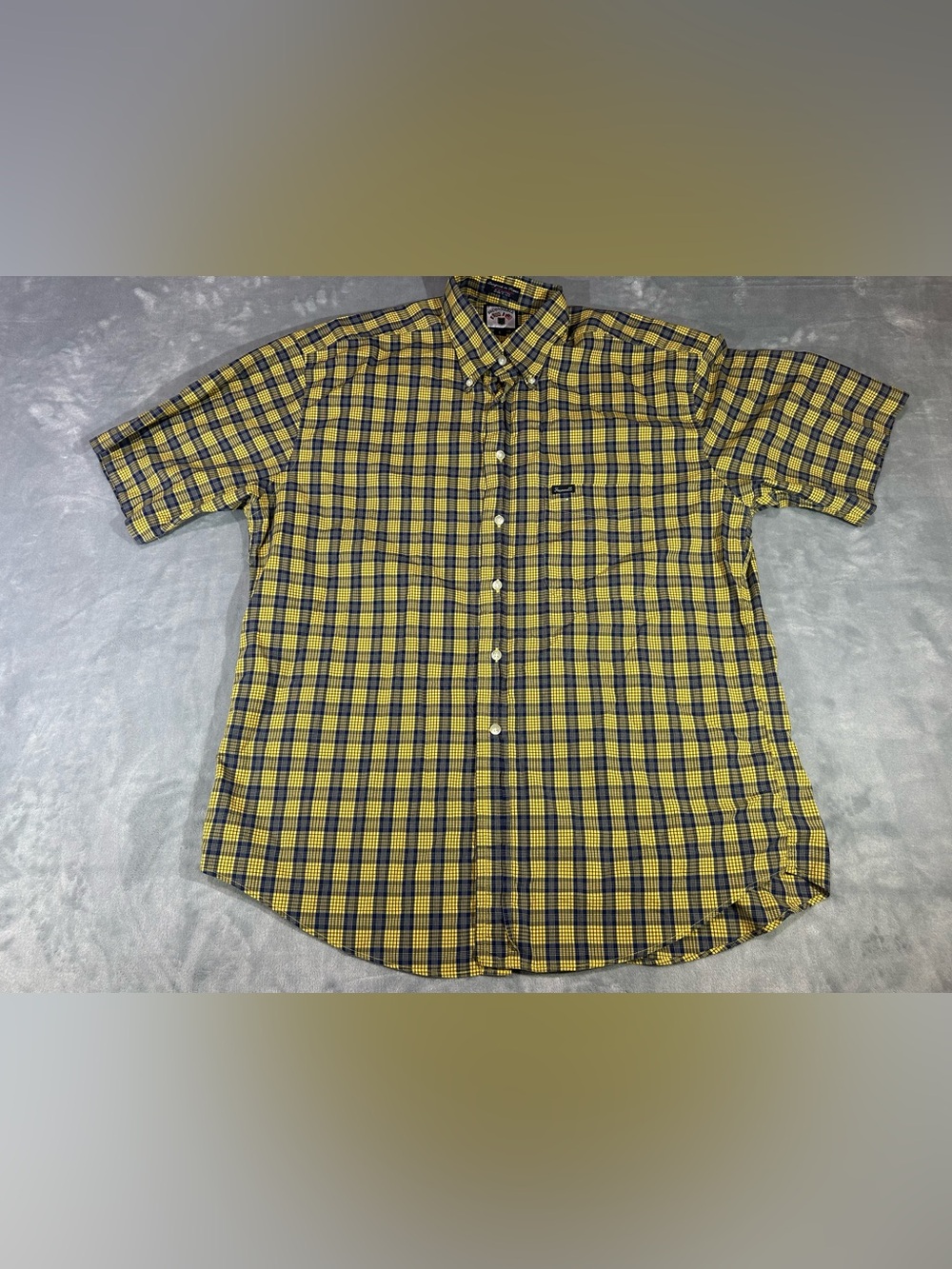 Faconnable Men Shirt Sleeve Shirt Blue/yellow Plaid- Size Large 100% Cotton